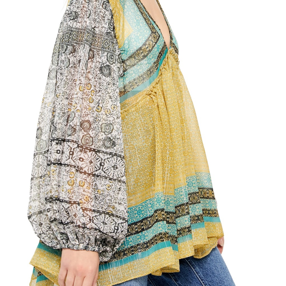 1️⃣9️⃣ NWT Free People Aliyah Green Printed Tunic - Picture 2 of 3